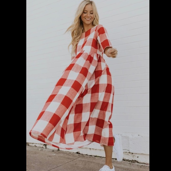 Roolee red buffalo plaid gingham Maddie mom midi maxi dress - Picture 10 of 15
